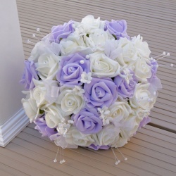 Artificial Ivory and Lilac Foam Rose Crystal Bridal Bouquet